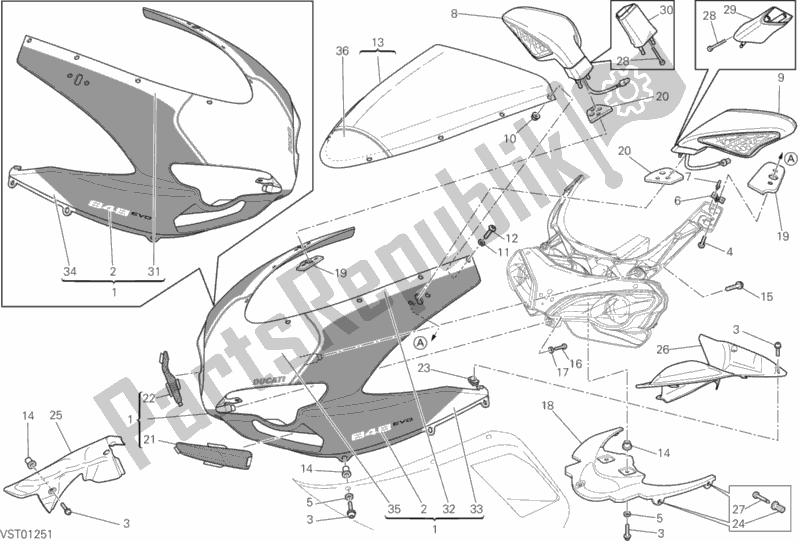All parts for the Cowling of the Ducati Superbike 848 EVO Corse SE USA 2012